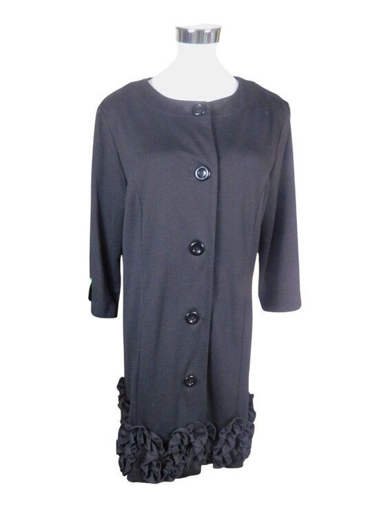 Appraisal Jackets & Blazers - Appraisal Black Ruffle Hem Button-Front Coat Medium 3/4 Sleeve Polyester Blend